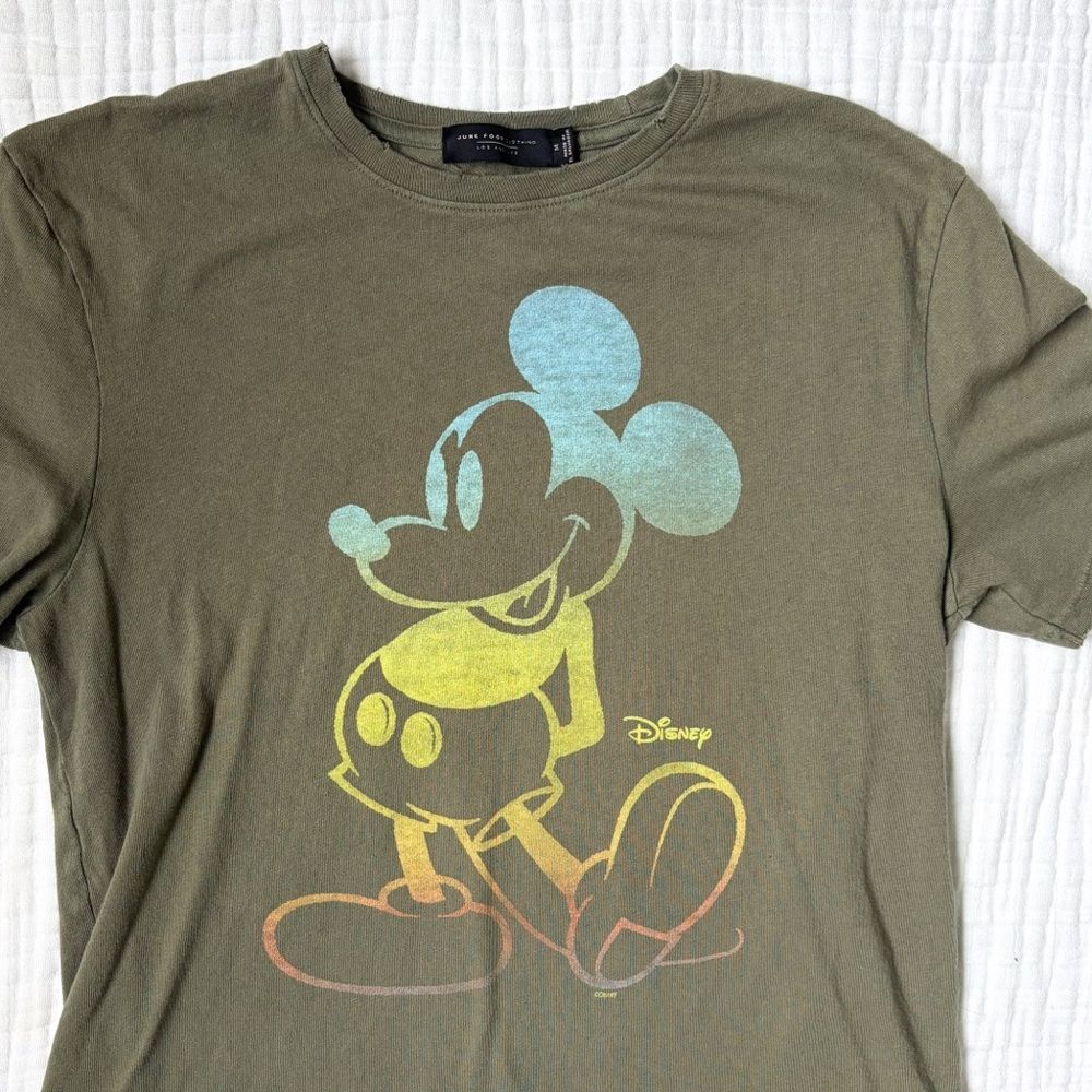 Junk Food Disney Mickey Mouse Graphic Tee Distressed Olive M